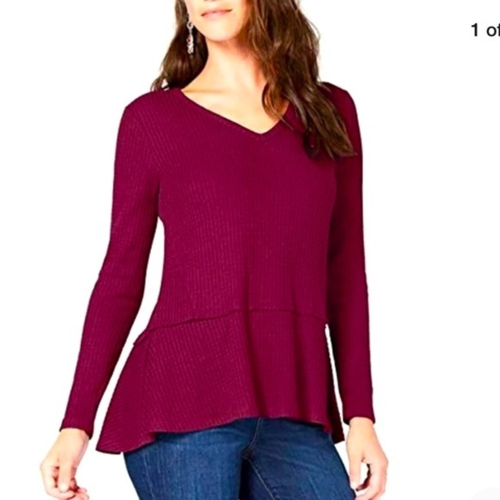 Style & Co size M plum tart long sleeve waffle top